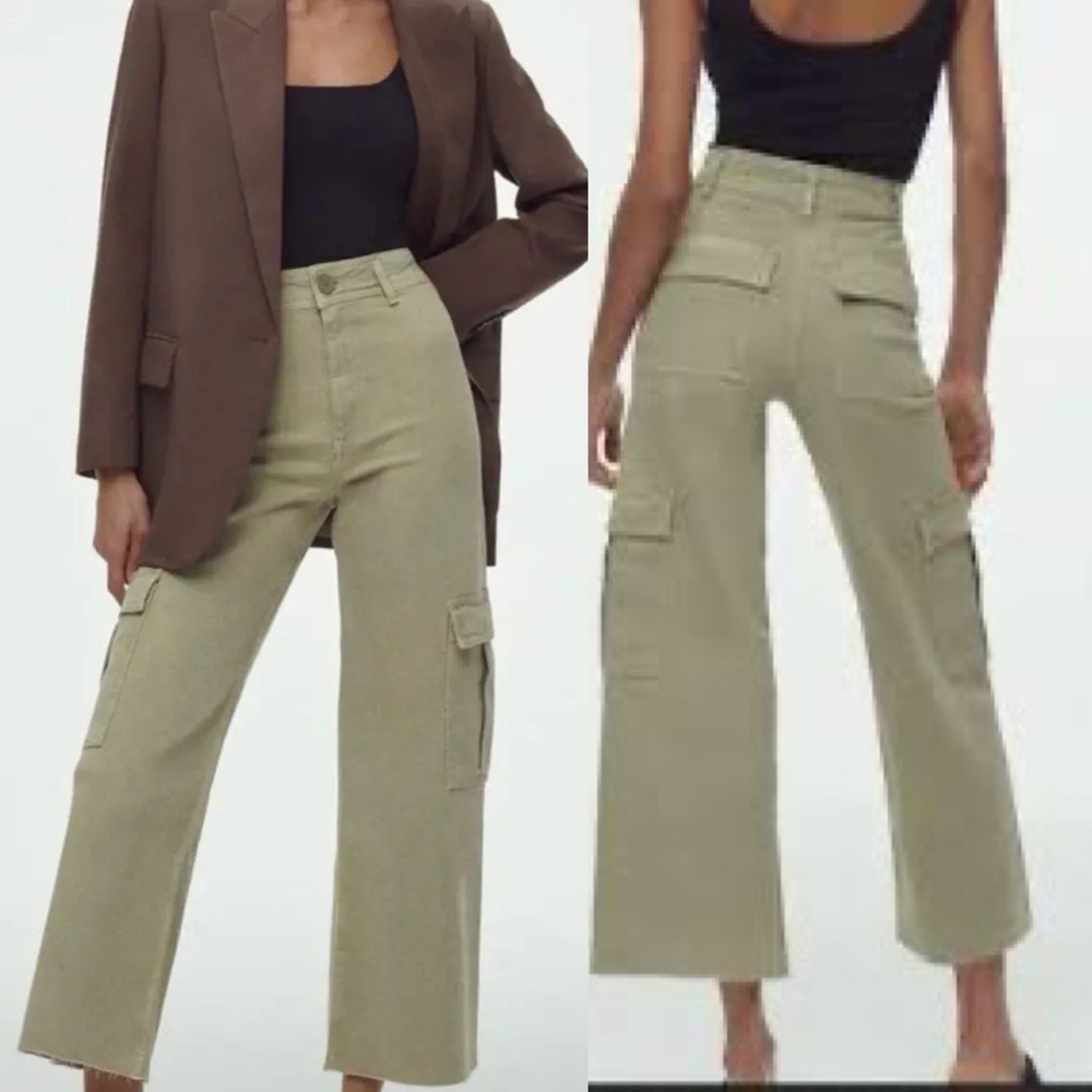 Zara Lightweight Wide Leg Cargo Pants Size 6 Navy Blue